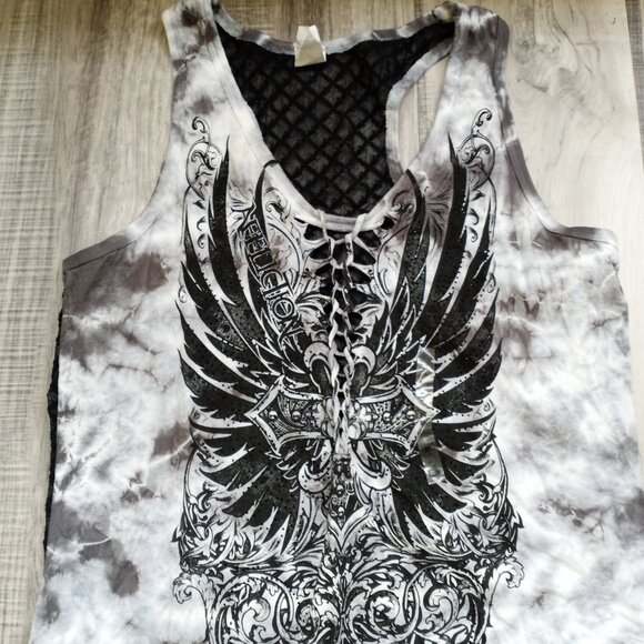 AFFLICTION XL Tank Top Women's Sheer Back NEW - Picture 3 of 10